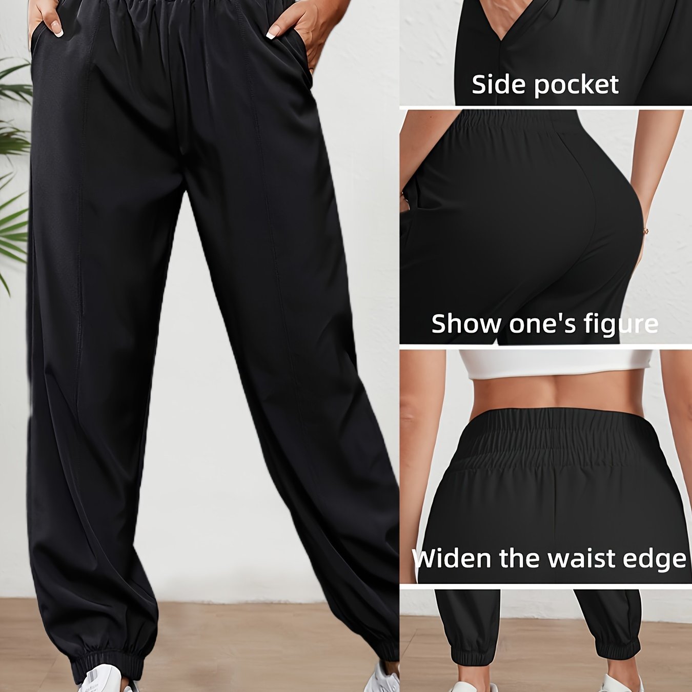 TEMU High Elastic Waist Jogger Pants, Loose Fit Quick Drying Slant Pockets Workout Trouser, Women's Activewear