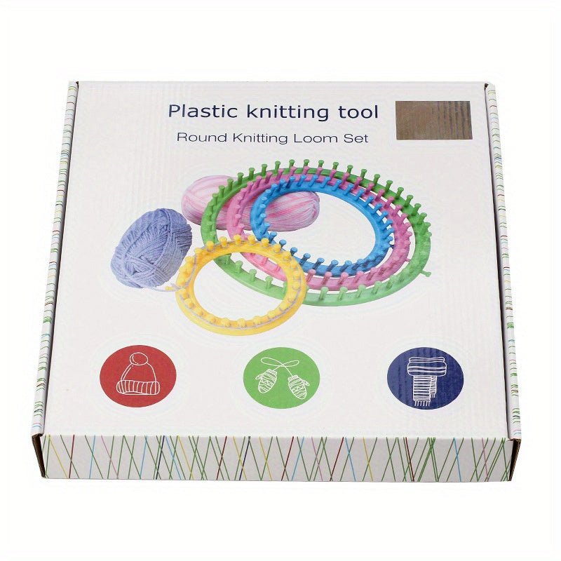 TEMU 1 Set 4 Size Round Plastic Scarf Knitting Loom Set, For Yarn Cord Diy Knitting Crochet Tools