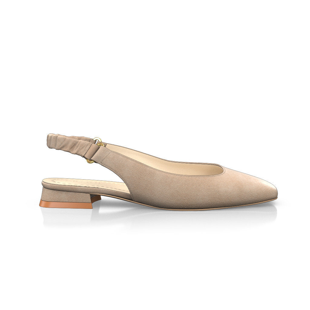 Ballerines slingback à bout carré Chaussures plates Sling Back Femme Faites main en Italie en Daim Kaki Beige - Sur Mesure, Petit, Brides - GIROTTI
