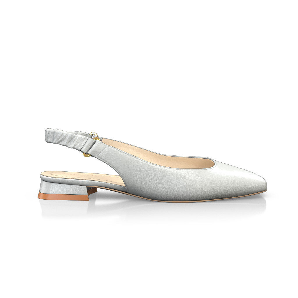 Ballerines slingback à bout carré Chaussures plates Sling Back Femme Faites main en Italie en Cuir Blanc - Sur Mesure, Petit, Brides - GIROTTI