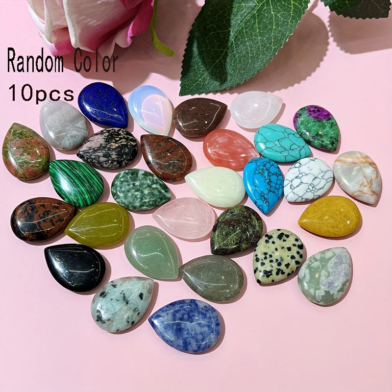 TEMU 10-pack Natural Stone Crystal Teardrop Pendants, Double-sided, Hole-free, Assorted Colors, Turquoise Texture, , & Decor Accessories