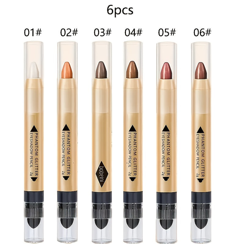 TEMU 6pcs Dual-ended Shimmery Eyeshadow Stick - Long-lasting Waterproof Makeup With Shimmering , Matte & Metallic For Looks, Eye Makeup Essentials,