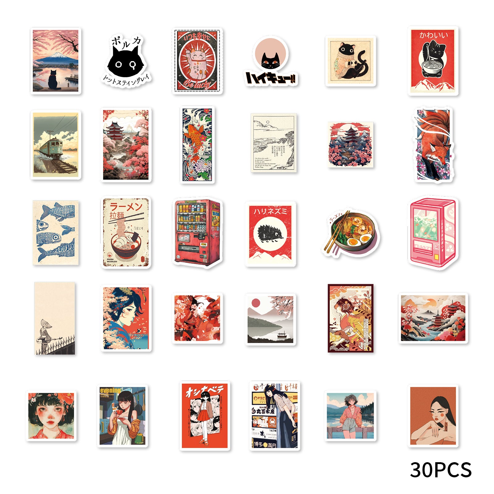 TEMU 30pcs Classic Japanese Girl Stickers - Vibrant, Reusable Paper Decals For Diy Notebooks, Water Bottles, Scrapbooks - Ideal For Back To School &