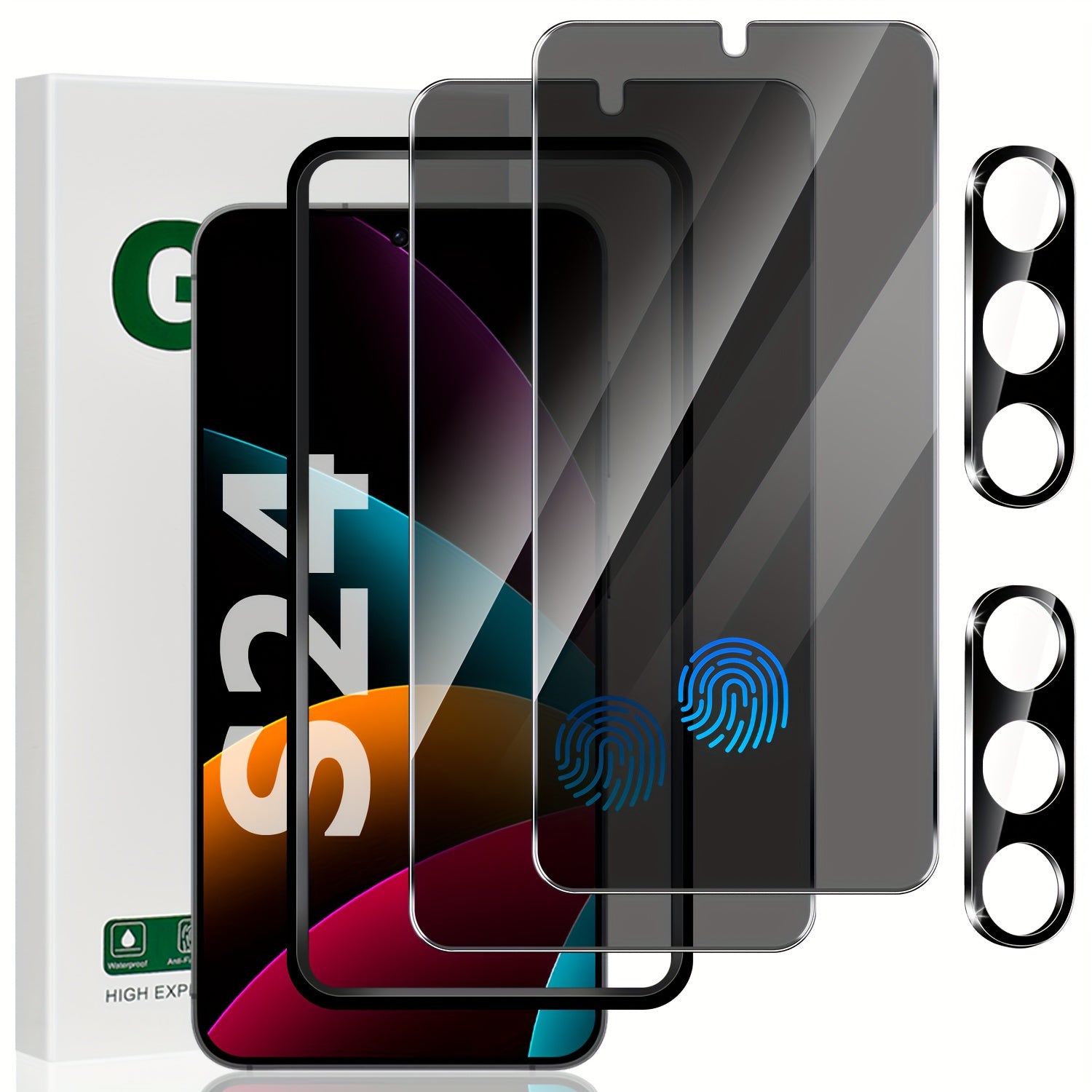 TEMU S24 Privacy Screen Protector, 2 Pack Privacy Tempered Glass And 2 Pack Camera Lens Protector, Compatible With Fingerprint Unlock, 9h Hardness,