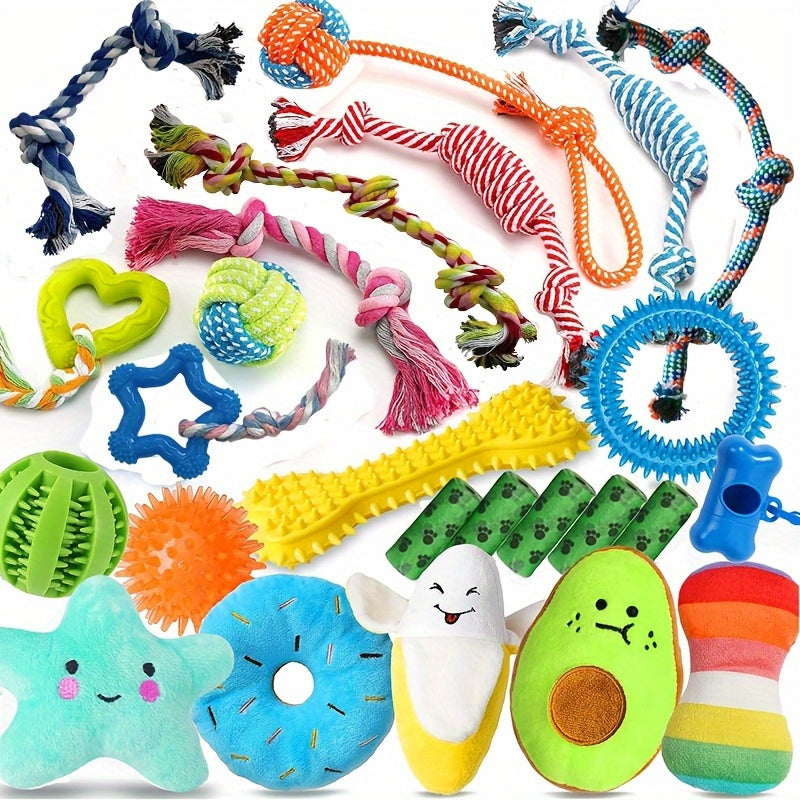 TEMU 25pcs Luxury Dog Chew Toys For Puppy, Dog Toys With Ropes Puppy Chew Toys, Treat Ball And Squeaky Puppy Toys For Teething Small Dogs