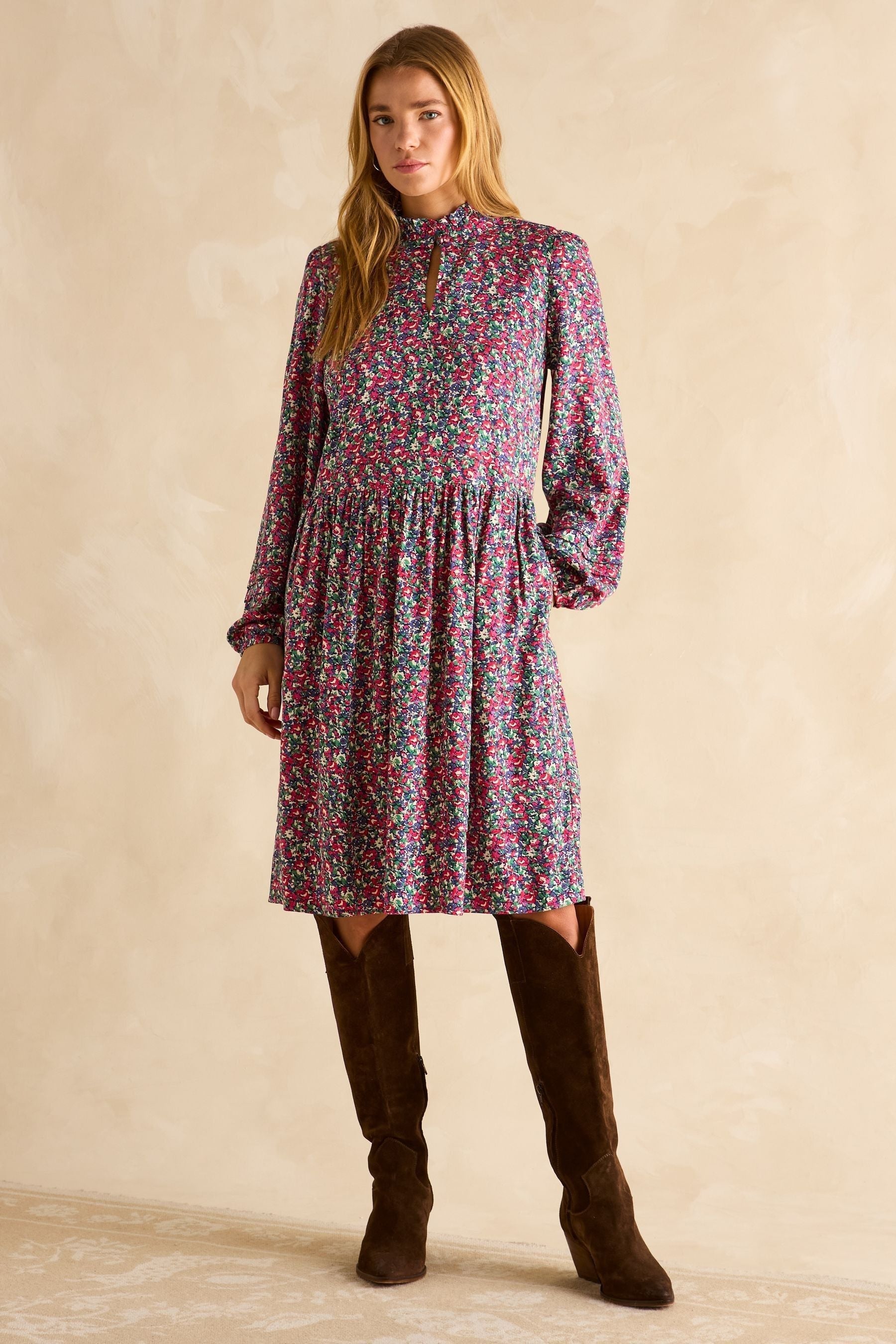 Joules - Petunia Floral Frill Neck Dress Matron Inn