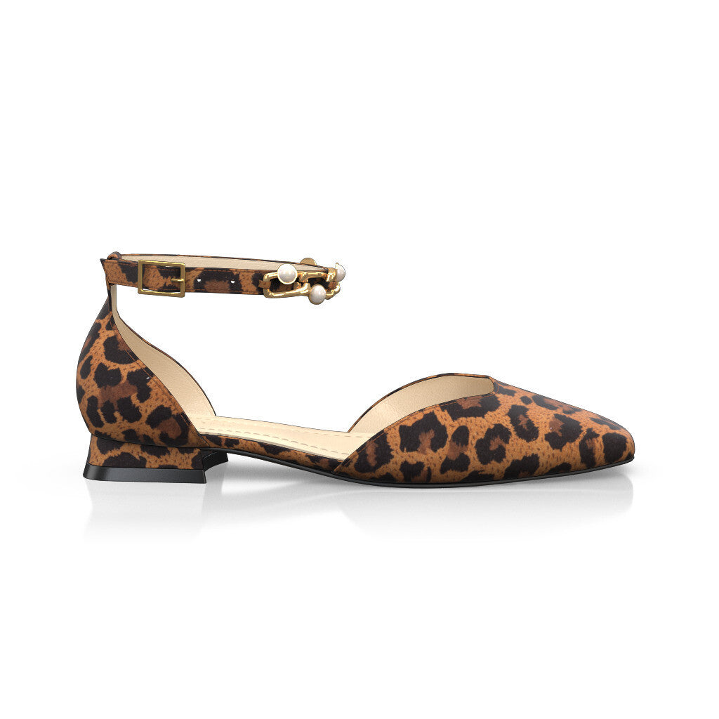 Sandales plates à bout fermé et bride cheville Femme Faites main en Italie en Daim Imprimé animal - Sur Mesure, Petit, Boucles, Boucle - GIROTTI