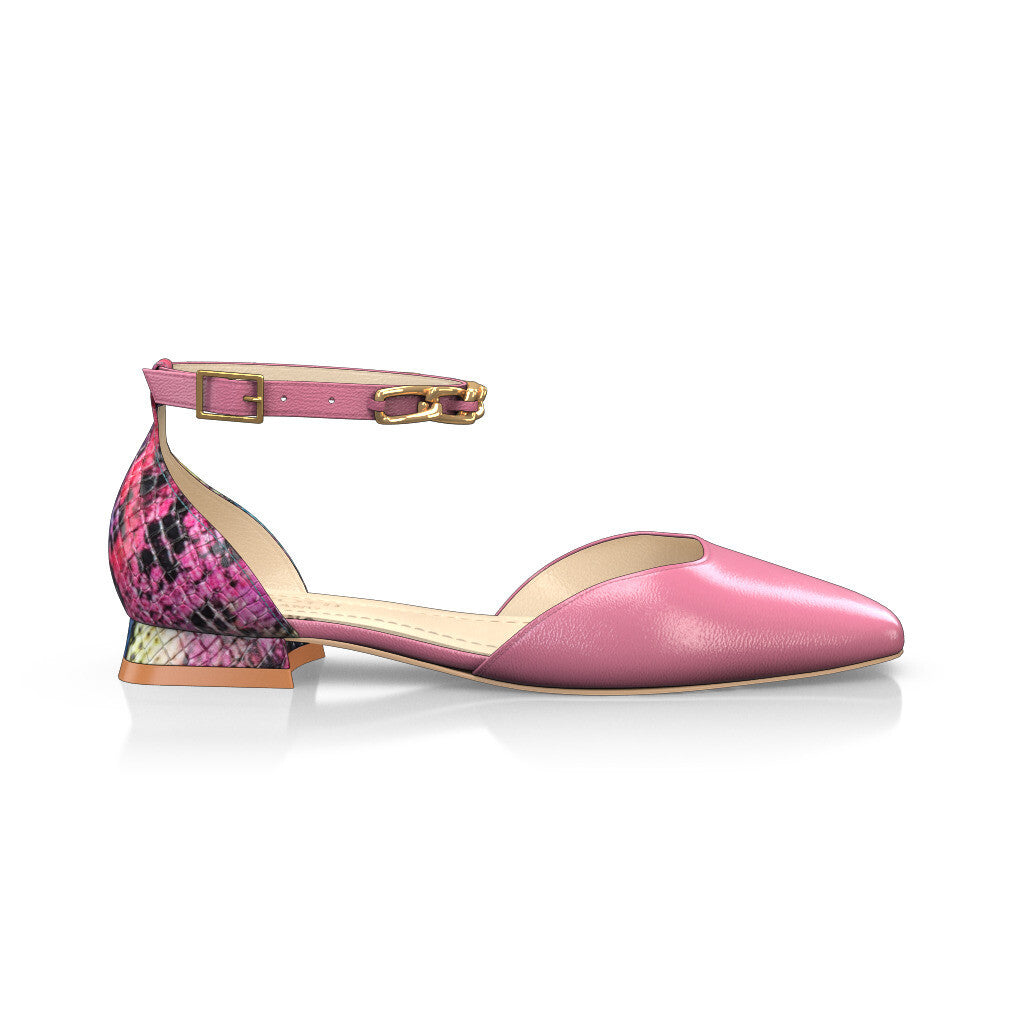 Sandales plates à bout fermé et bride cheville Femme Faites main en Italie en Cuir Rose Bonbon - Sur Mesure, Petit, Boucles, Boucle - GIROTTI