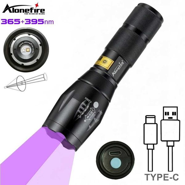 Zoom UV Flashlight 365 395nm Led Type-C Charging Invisible Ink Marker Cat Dog Urine Tinea Ore Money Scorpion Fluorescence Light Y240731