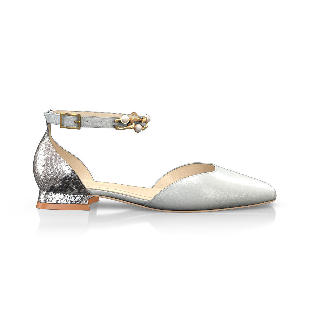 Sandales plates à bout fermé et bride cheville Femme Faites main en Italie en Cuir Blanc - Sur Mesure, Petit, Boucles, Boucle, pour Mariage -