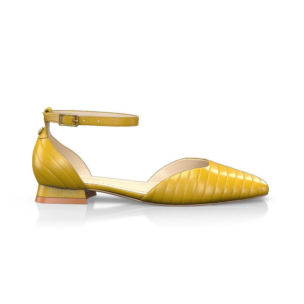 Sandales plates à bout fermé et bride cheville Femme Faites main en Italie en Cuir Jaune moutarde - Sur Mesure, Petit, Boucles, Boucle - GIROTTI