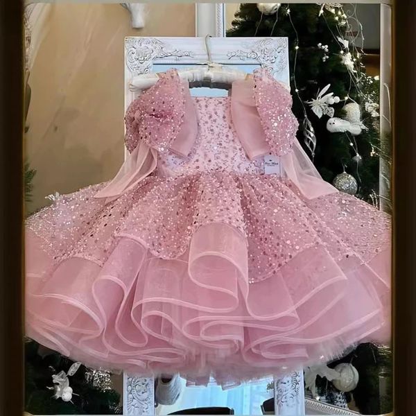 Children Princess Dress Formal Occasion Clothes Matching One Year Old Costumes Baby Girls Bow Sequin Elegant Outfit 250115