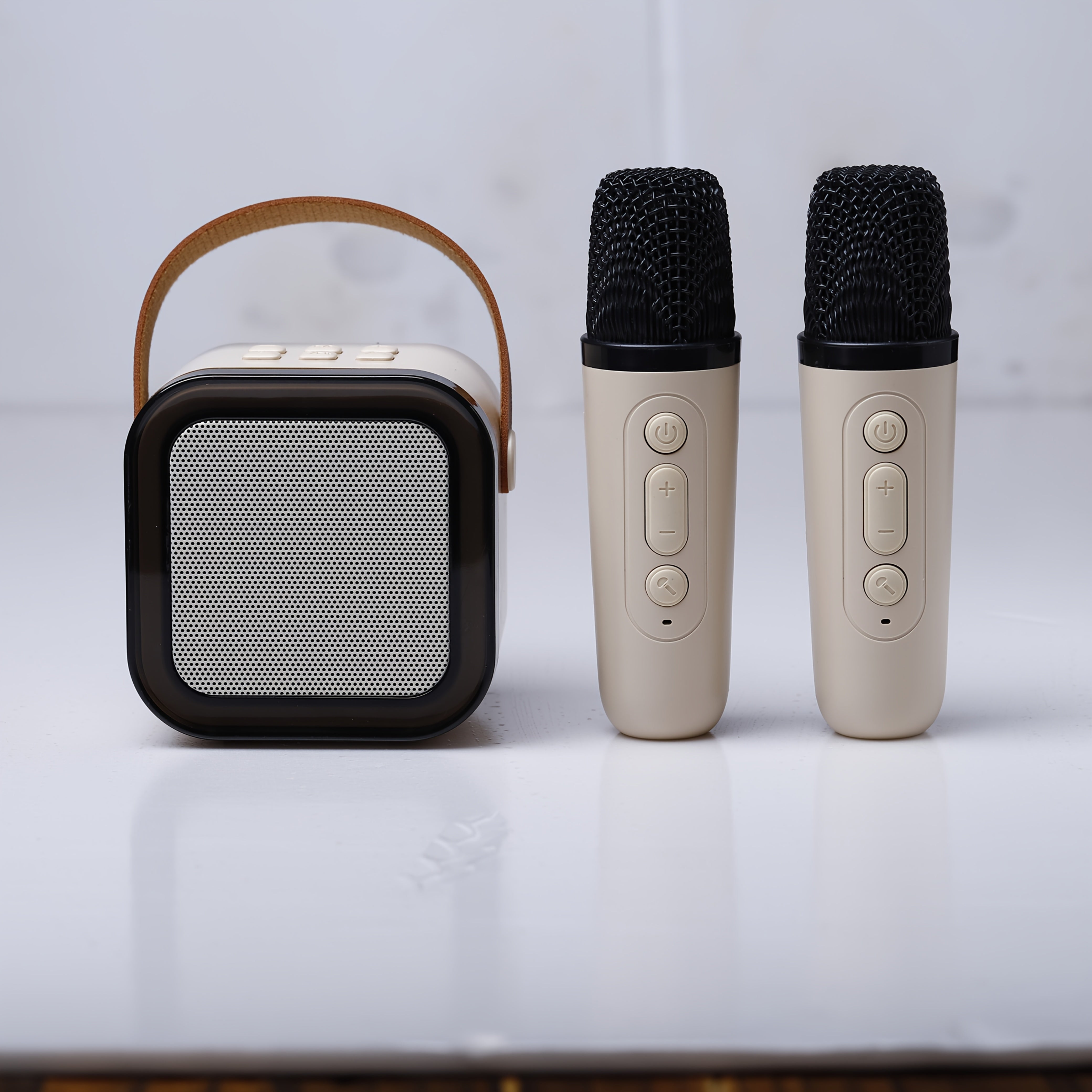 TEMU Portable Wireless Audio And 2pcs Microphones | White | With Led , Usb Charging | Suitable For Birthday Parties, Karaoke Machine With Microphone,