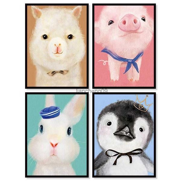4Pcs DIY Full Round Drill Diamond Painting Cross Stitch Craft Kits Home Mural Art Decoration Painting Cute Animals