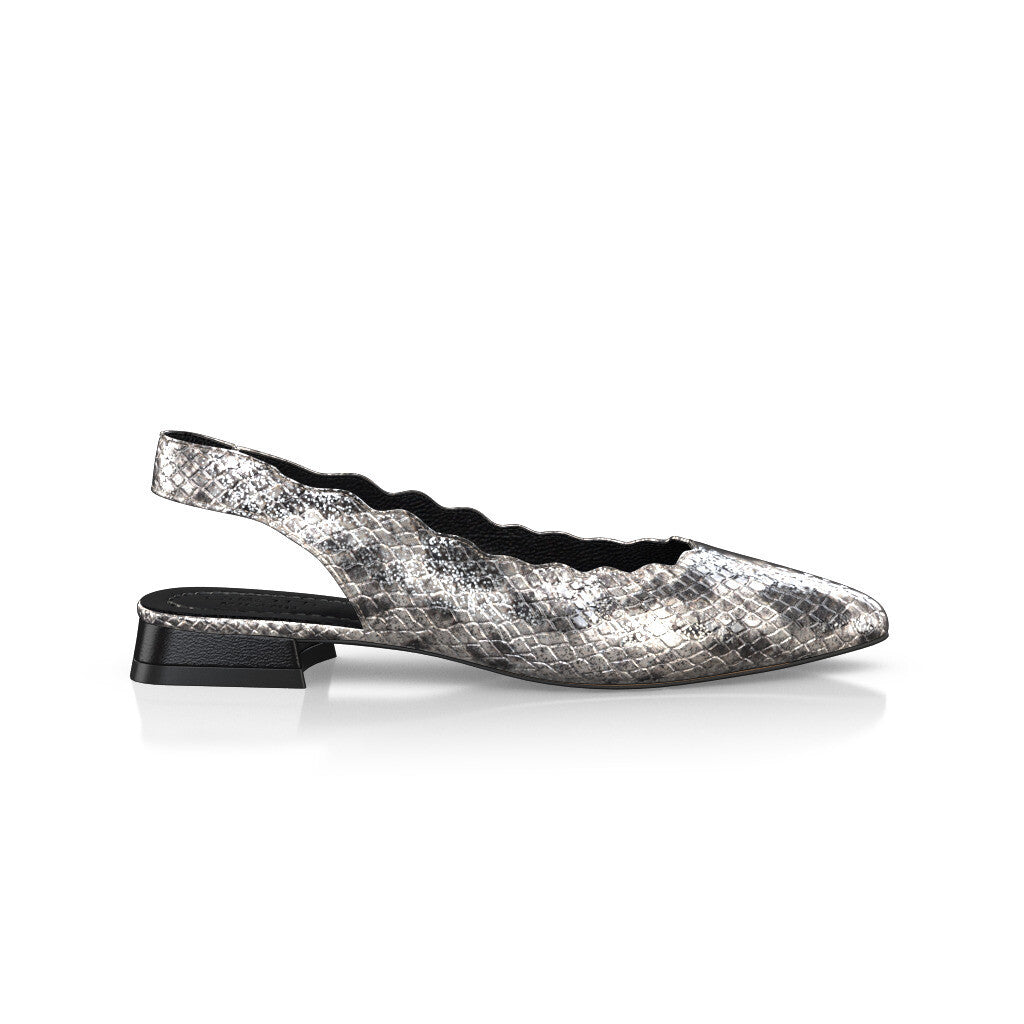Ballerines slingback pointues Chaussures plates Sling Back Femme Faites main en Italie en Cuir Argent Imprimé animal - Sur Mesure, Petit - GIROTTI