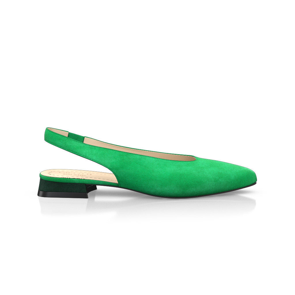 Ballerines slingback pointues Chaussures plates Sling Back Femme Faites main en Italie en Daim Vert - Sur Mesure, Petit - GIROTTI 56011