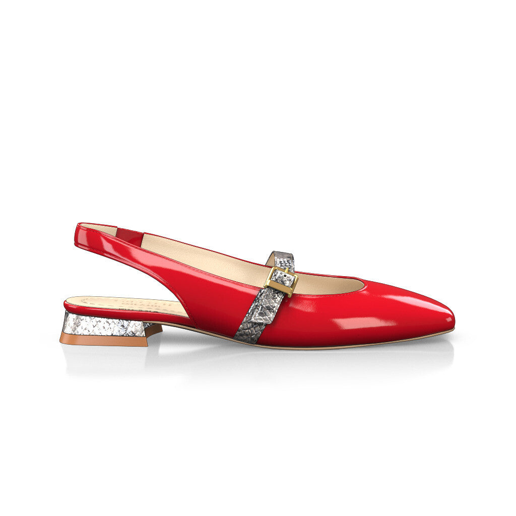 Babies slingback plates à petit talon carré Femme Faites main en Italie en Cuir estampé Rouge - Sur Mesure, Petit, Boucles, Enfiler - GIROTTI