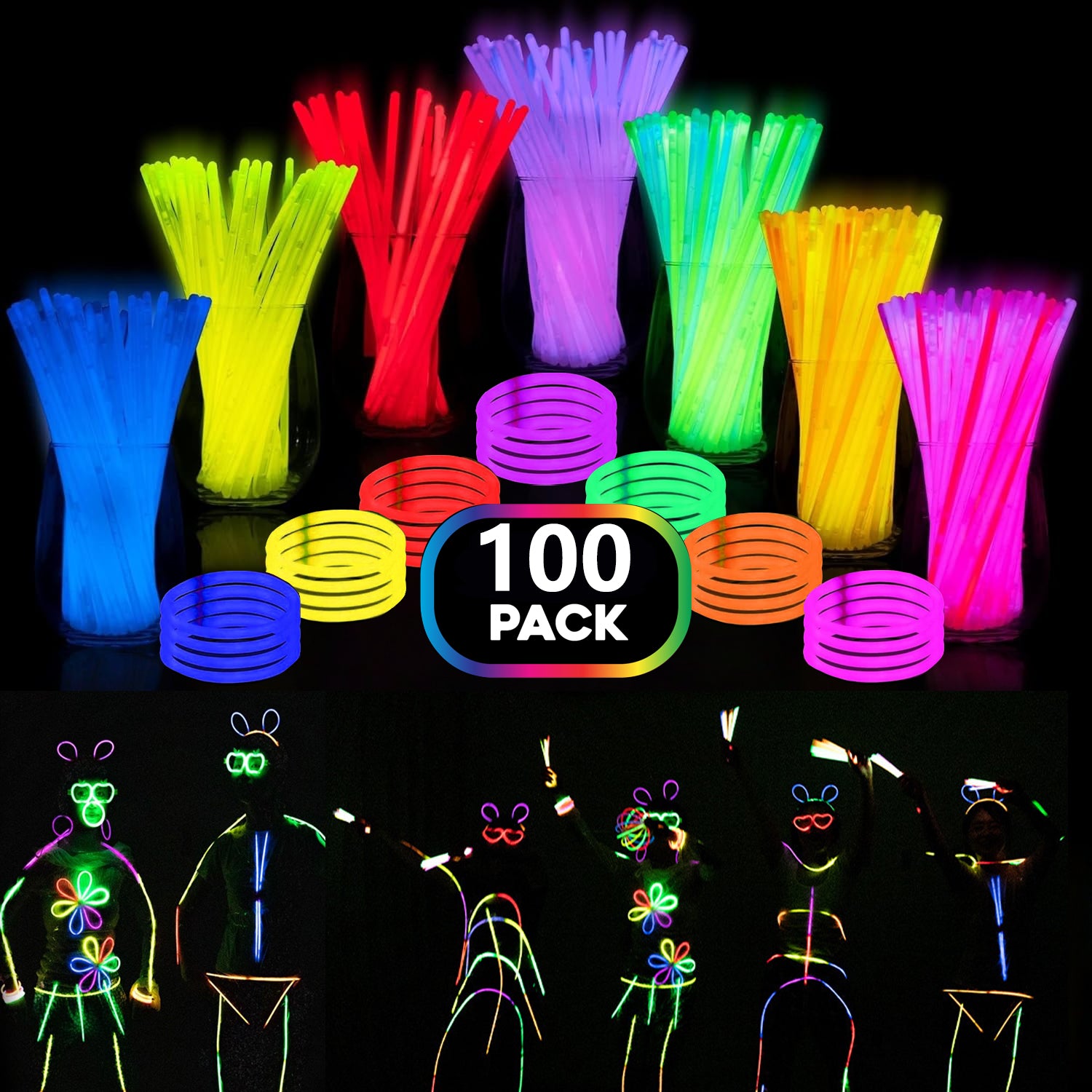 TEMU 100- 200pcs Glowsticks, , Bracelets, Necklaces, Glow In The Dark Party Favors, Easter, Christmas, Halloween Supplies Pack, Football Party