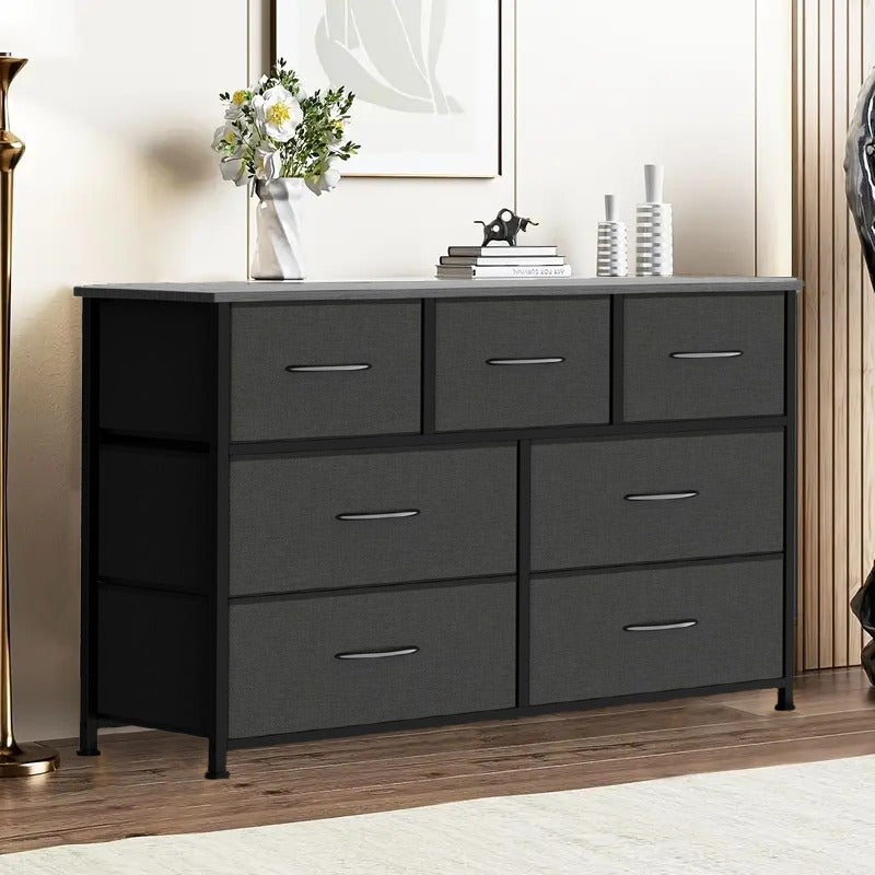 TEMU 11- 1pc Bedroom Dressing Table, Bathroom Storage Cabinet, Multiple Options, Chest Of Drawers With Fabric Storage Boxes, Wooden Tabletop, 7