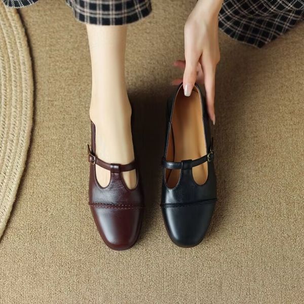 Retro Women Flat Autumn Fashion Brown Ladies Buckle Mary Jane Casual Dress Outdoor Shallow Single Shoes b8f3