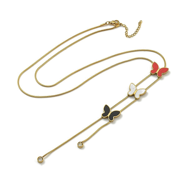 Colliers avec pendentif papillon en émail et coquillage en acier inoxydable 304 avec placage ionique (IP)