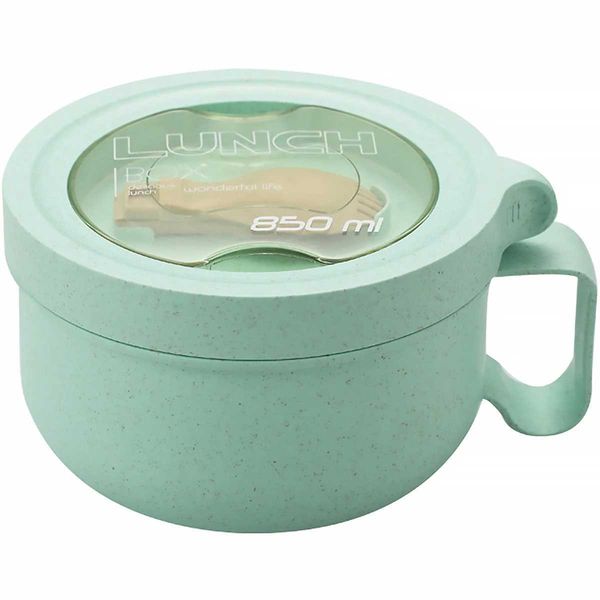 850ml-29oz Microwave Soup Bowl with Lid and Handle Food-Grade Plastic Noodle Bowl with Spoon Leak-proof Portable Breakfast CupC250118