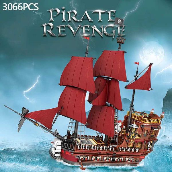Bloco 3066pcs Red Boat Build Building Queen Annes Revenge Pirate Ship Model Bricks Toys Creative Desktop Decoration Kids Presente H241107 Y2
