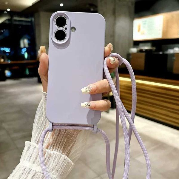 Phone Case Crossbody Strap Tether Phone Case Suitable for iPhone 16 15 14 Plus 13 12 11 Pro Max Shockproof Candy Color Silicone Soft TPU Bac