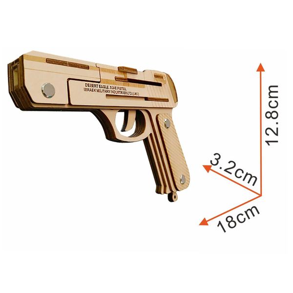 3D Puzzles Laser Cutting DIY 3D Puzzle Woodcraft Assembly Kit Desert Eagle Fire Rubber Band Gun For Child Gift ( with 50+ rubber bands)