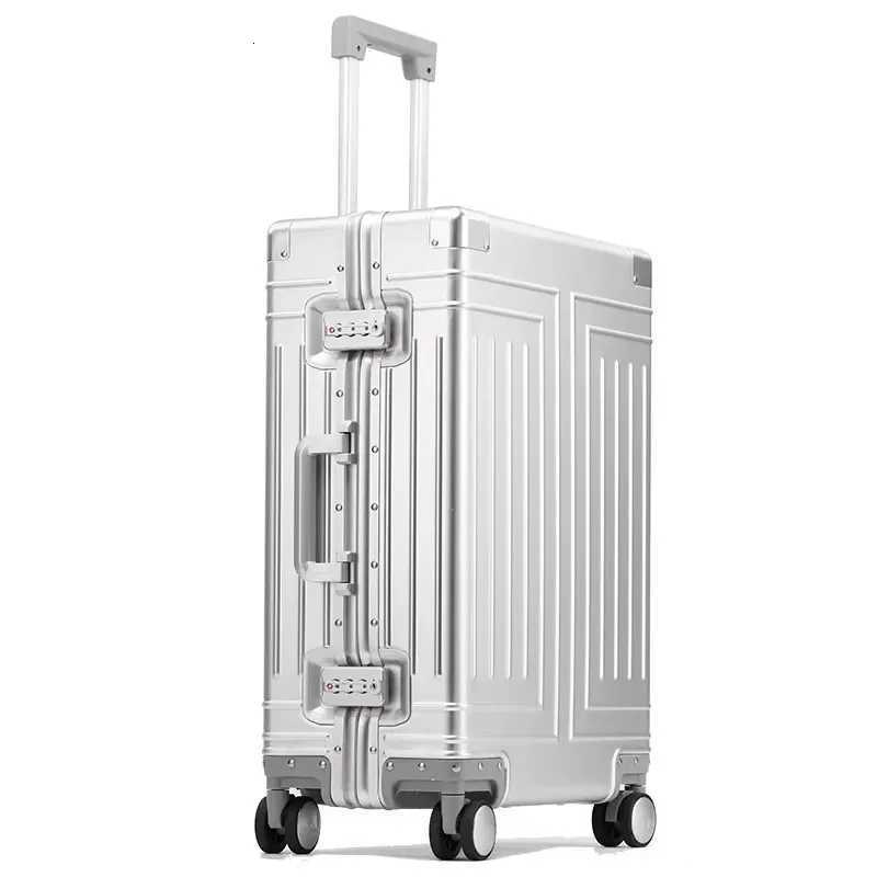 Aluminum Suitcase Metal Luggage 2030 inch Suitcase Trip Cabin Password Trolley Case Almg Alloy Travel Wheeled LuggageL250929