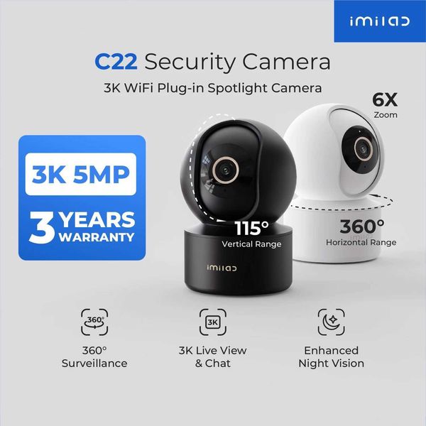 Camera IMILAB C22 3K Security Indoor Camera - 360 View He Camera with Color Night Vision for Baby-Pet Monitor WiFi6 AI Detection Z241104