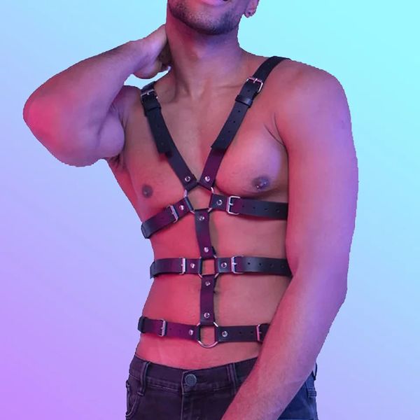Leather Mens Harness Gay Clothing Male Body Straps Underwear Punk Rave Shoulder Chest Harness Mens Clothing250103