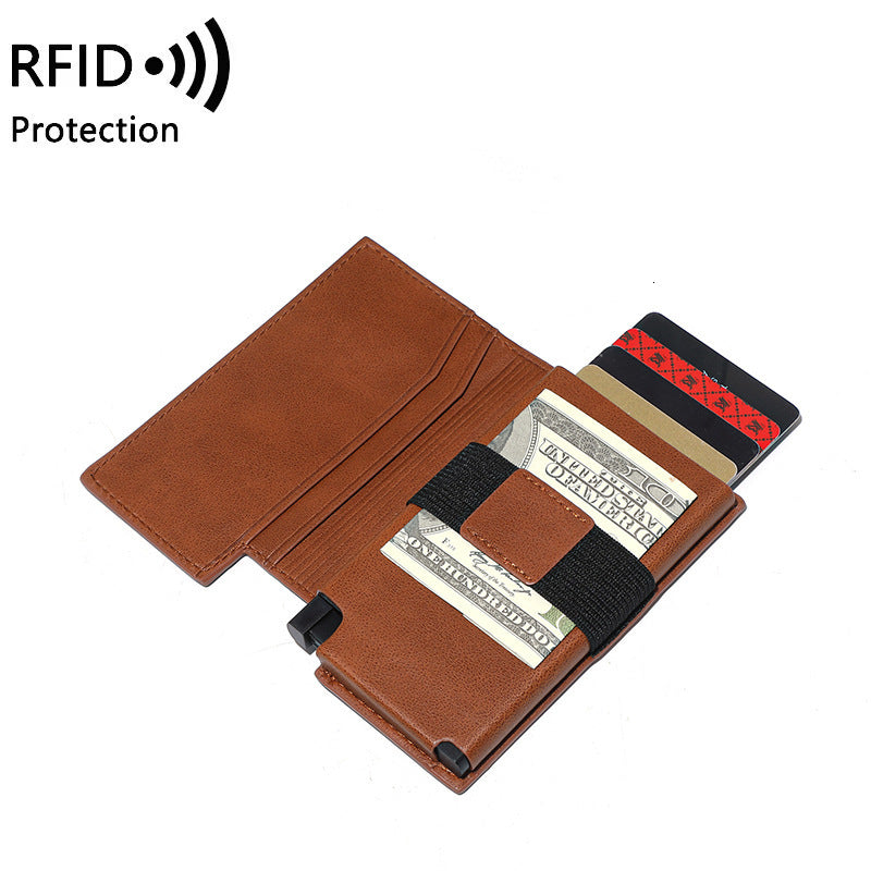Free Shipping RFID Luxury Designer Anti-theft Multi-function Card Holder Automatic Bottom Push Card Ejection Anti-magnetic Wallet PU Leather Wallet
