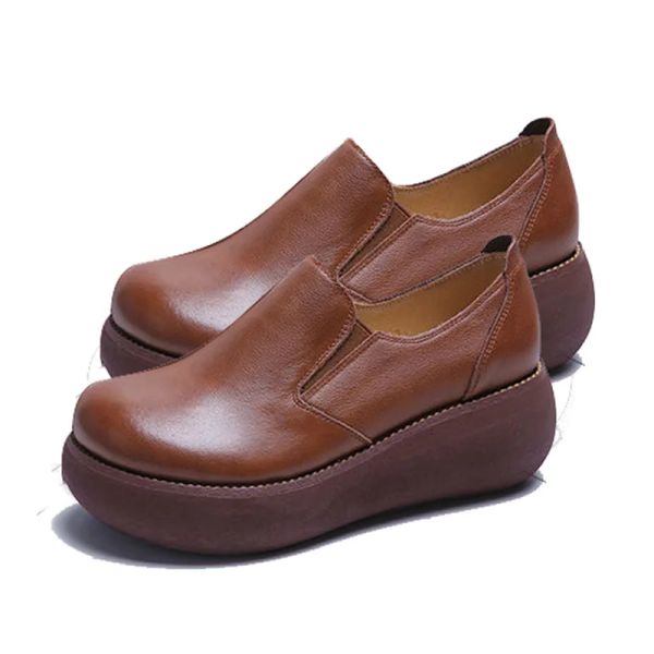 leather 2023 Wedges Shoes loafer round toe platform Pumps slip on Leisure party office lady casual shoes 088a