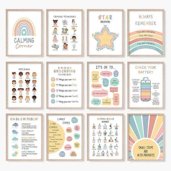 Mental Health Psychology Coping Skills Poster Print Canvas Painting Wall Art Picture for School Kids Calming Corner Decor Y240808