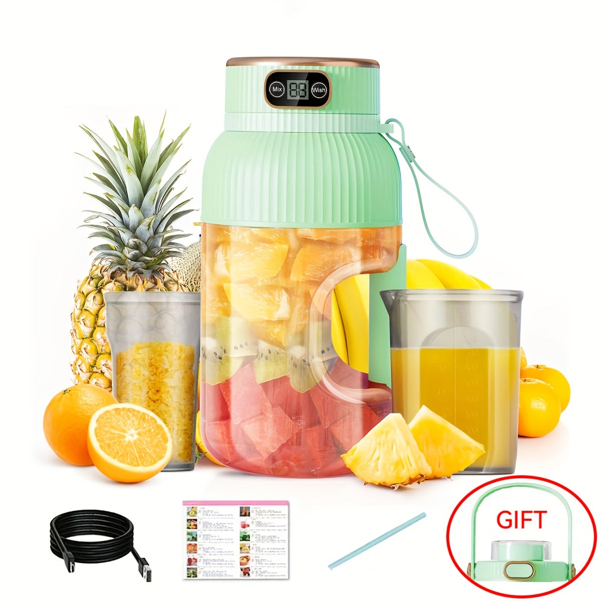 TEMU Portable Juicer, 2025 New Versatile Portable Juicer Cup, Portable Juicer Cup With Digital Display, Small Travel Blender For And Smoothies (,