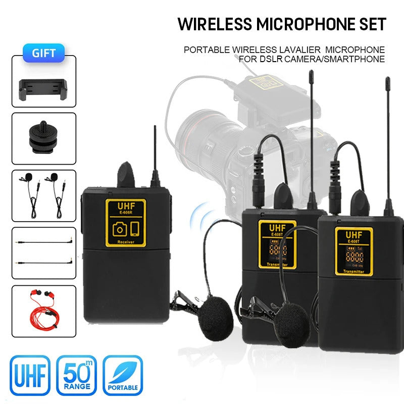 Microphones Professional UHF Wireless Lavalier Microphone with Audio Monitor Function and Interview Lapel Mic for Phone DSLR Camera Webcast 231204