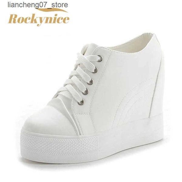 Casual Shoes Women Sneakers PU Leather Casual Platform Trainers White Shoes 11CM Heels Autumn Wedges Breathable Woman Height Increasing Shoe