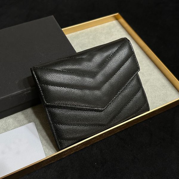 Caviar Designer Wallet Leather Women&#039;s Wallet Credit Card Holder Classic Folding Zipper Pocket Coin Purse Fashion Cowhide High Quality