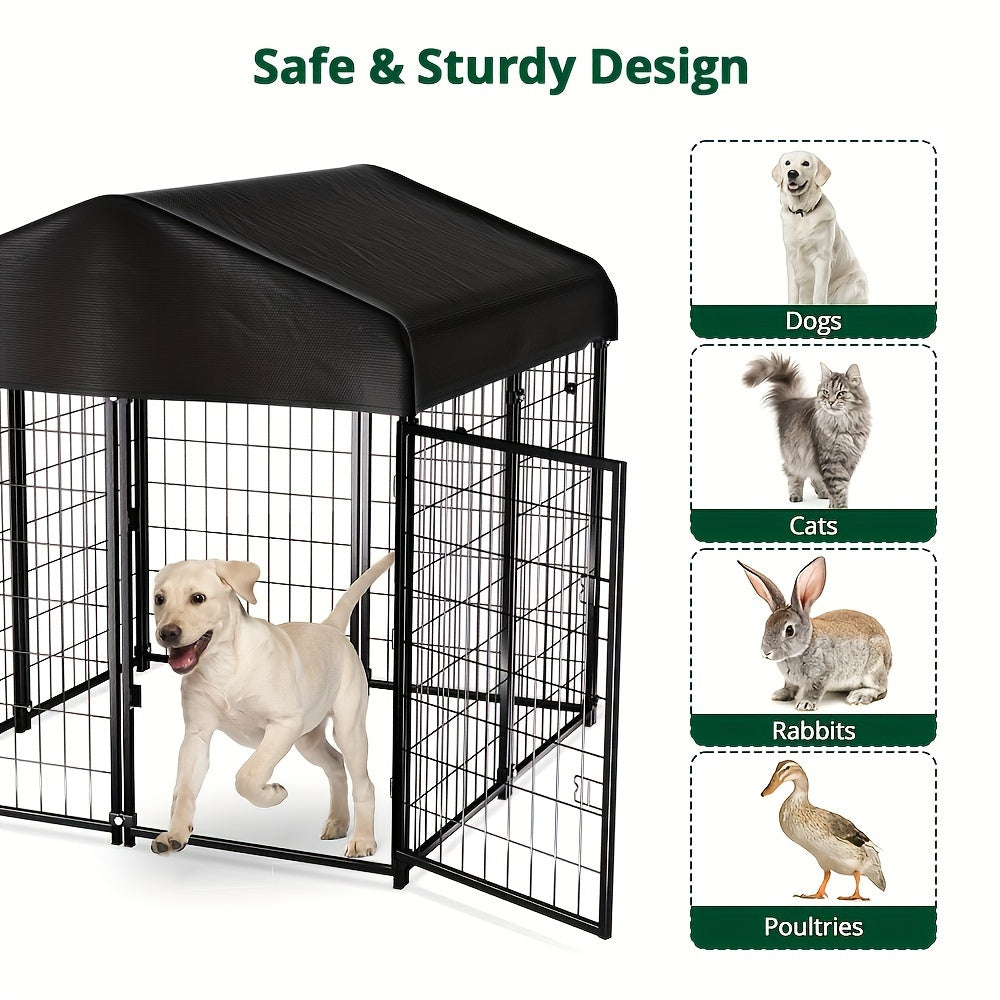 TEMU 4ft X 4ft X 4.5ft Dog Kennel Outdoor Dog House With Roof Waterproof Cover For Medium To Small Dog Outside, Dog Enclosures Pet Crate Cage Playpen