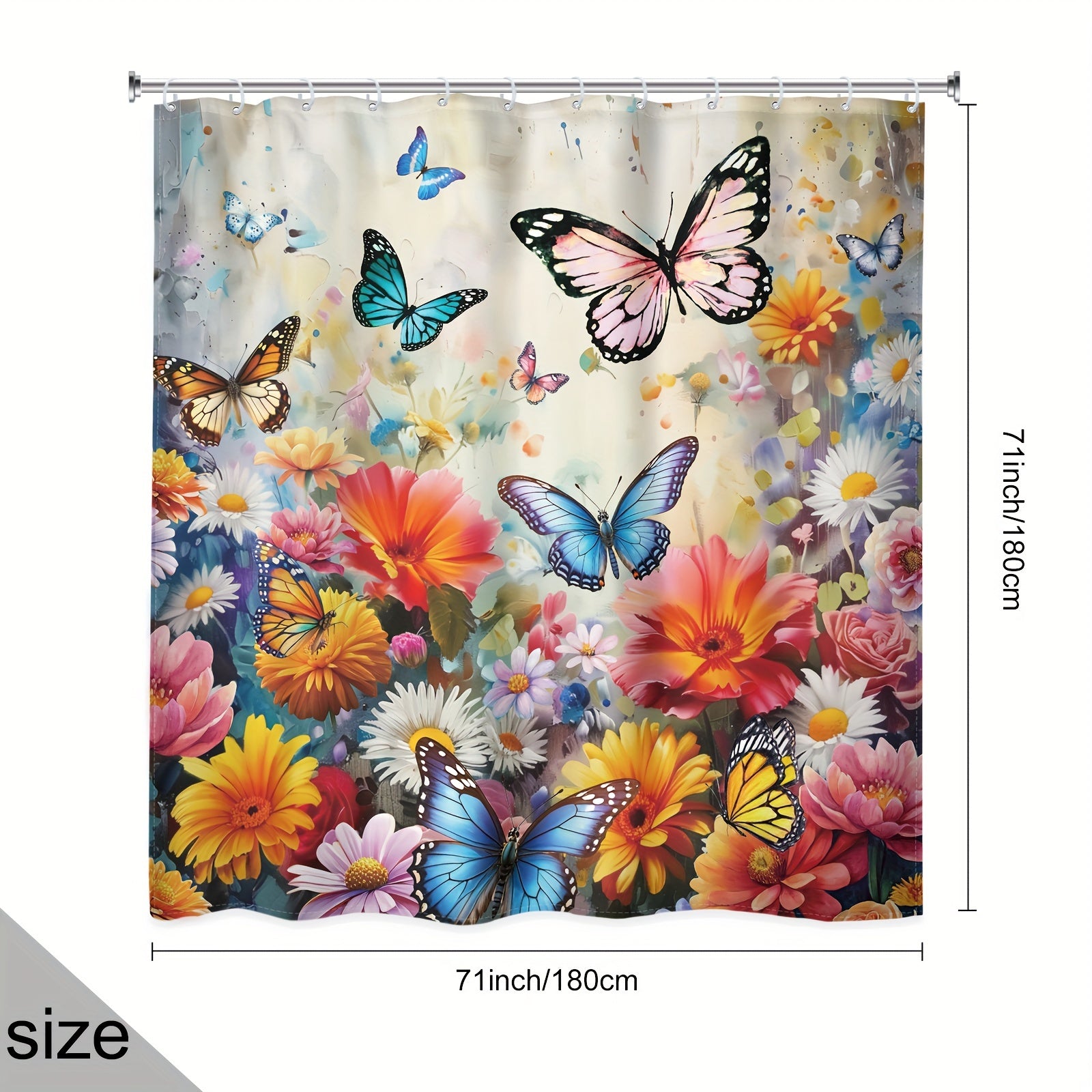 TEMU 1pc-4pcs - Flower Bathroom Sets Full Set, Watercolor Flowers Daisy Flower Plant Art Waterproof Shower Curtain With 12 Hooks, Bath Non-slip Floor