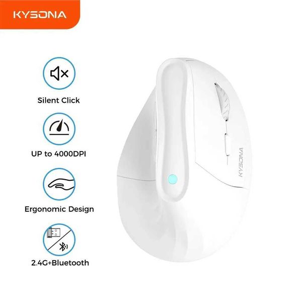 Kysona Vertical Mouse Wireless Bluetooth Ergonomic RGB Rechargeable 4000DPI 6 Mute Buttons for Tablet Laptops Computer PC Mice Y240820