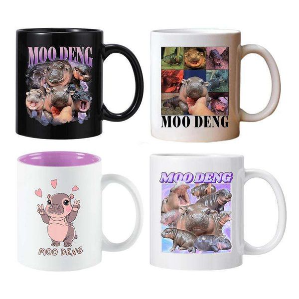 350Ml Moo Deng Pygmy Hippopotamus Cute Hippo Coffee Mug Ceramic Tea Office Drinking Cup Funny Gifts For Family Friends
