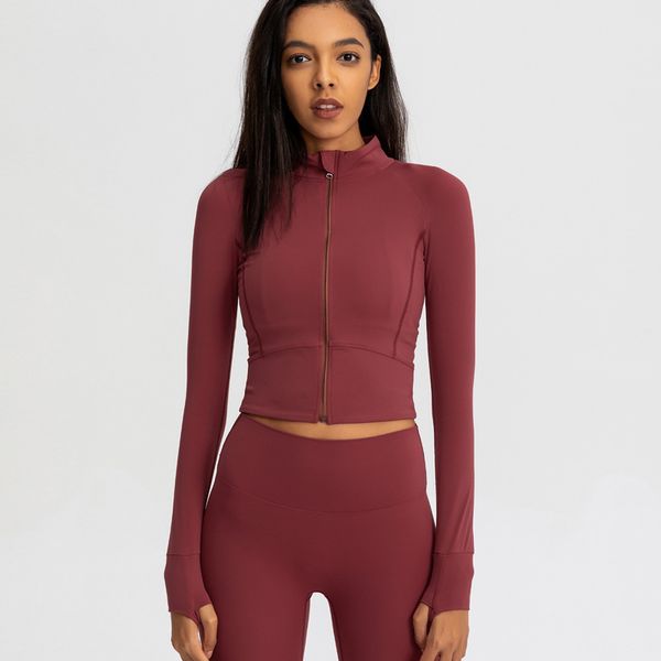 A36 Women Casual Yoga Outfit Quick-Drying Long-Sleeved Top Fitness Jacket Short Zipper Stand Collar Jackets