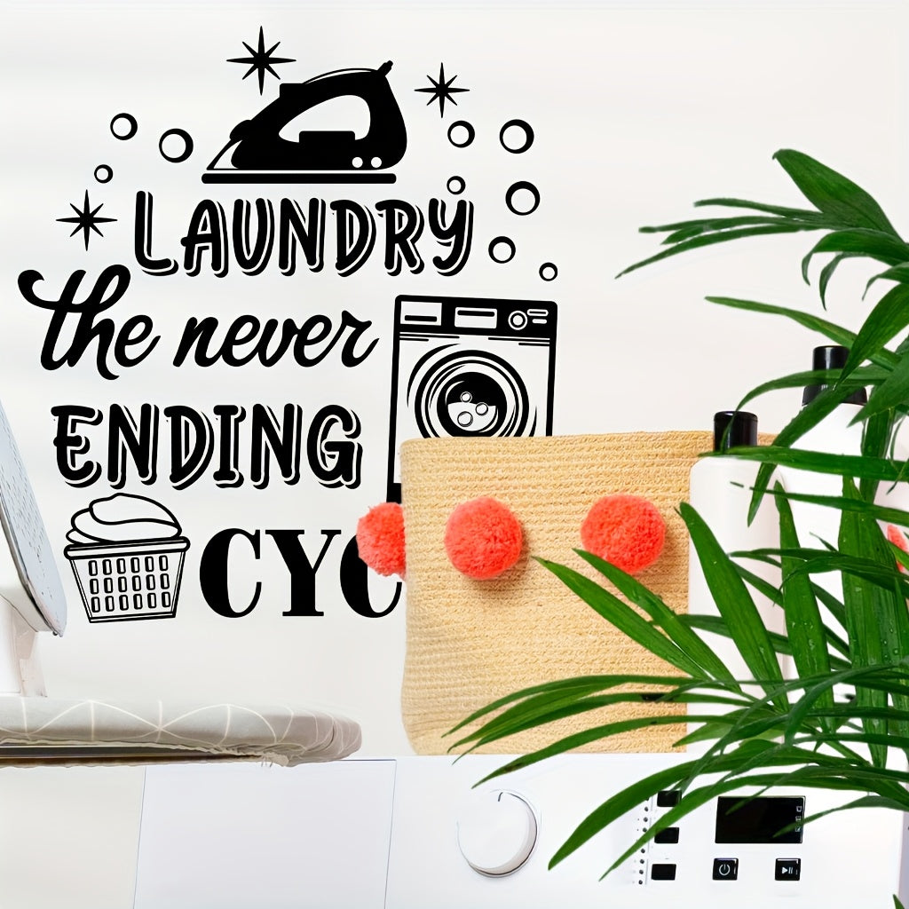 TEMU 1pc Black And White Laundry Machine Sticker - Self-adhesive, Removable Vinyl Decal With Humorous "laundry The Never- Cycle" Design, Bathroom Or