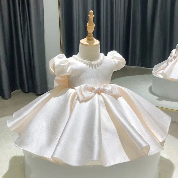 Champagne Satin Girl Party Dress Beading Kids Elegant Dresses For Girls Princess Clothes Birthday Gown Baby Vestidos 1-8Y 250120