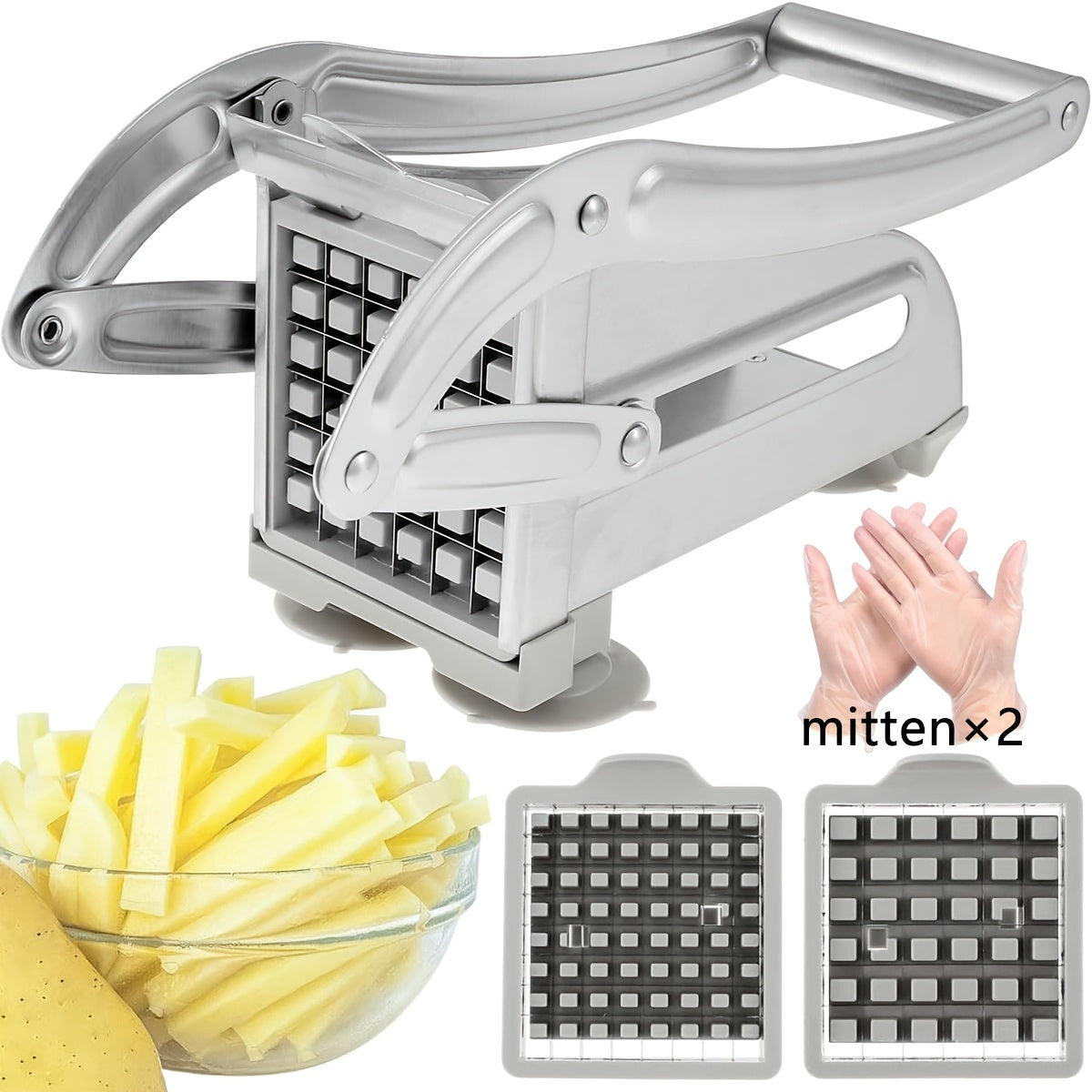 TEMU 1 Strip Cutter With Of Gloves, French Fry Cutter Potato Slicer 36-46 Hole Blade Potato Slices Manual Food Slicer Multifunctional Vegetable And