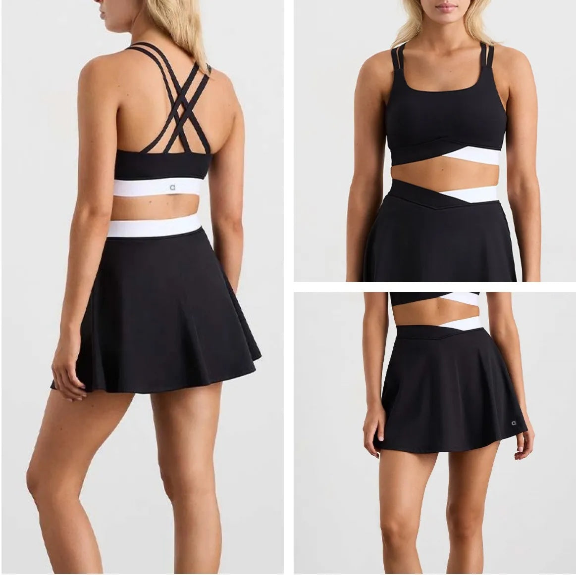 A468 New Women Yoga Bra Skirts Set Cross Back Sports Bra and Peach Hip Skirts Yoga Tennis Dress Fitness Suit