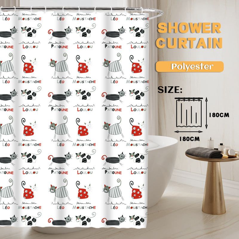 YL-36928 Manufacturer Spot Digital Printed Fabric Shower Curtain Waterproof Thickened Bathroom Partition Curtain with Hook