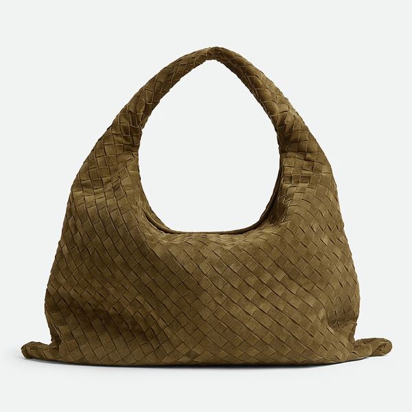 Designer Bag Olive Green Brown Suede Tote Large Hop Shoulder Bags Intrecciato Woven Calfskin Leather Internal Zippered Pocket Flap Closure S